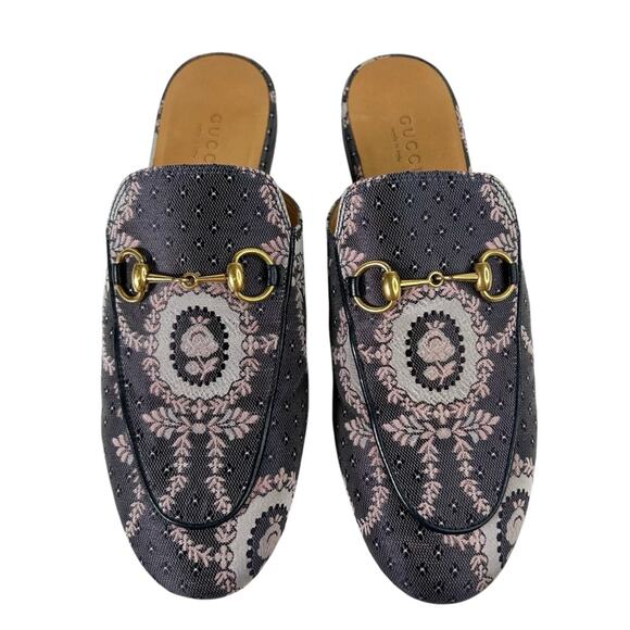 GUCCI Princetown Horsebit Floral Jacquard Canvas Mules - Picture 2 of 11